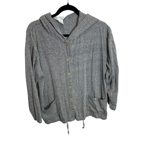 Lutar silk button up lightweight jacket gray women’s large with hood wood button - Picture 1 of 7